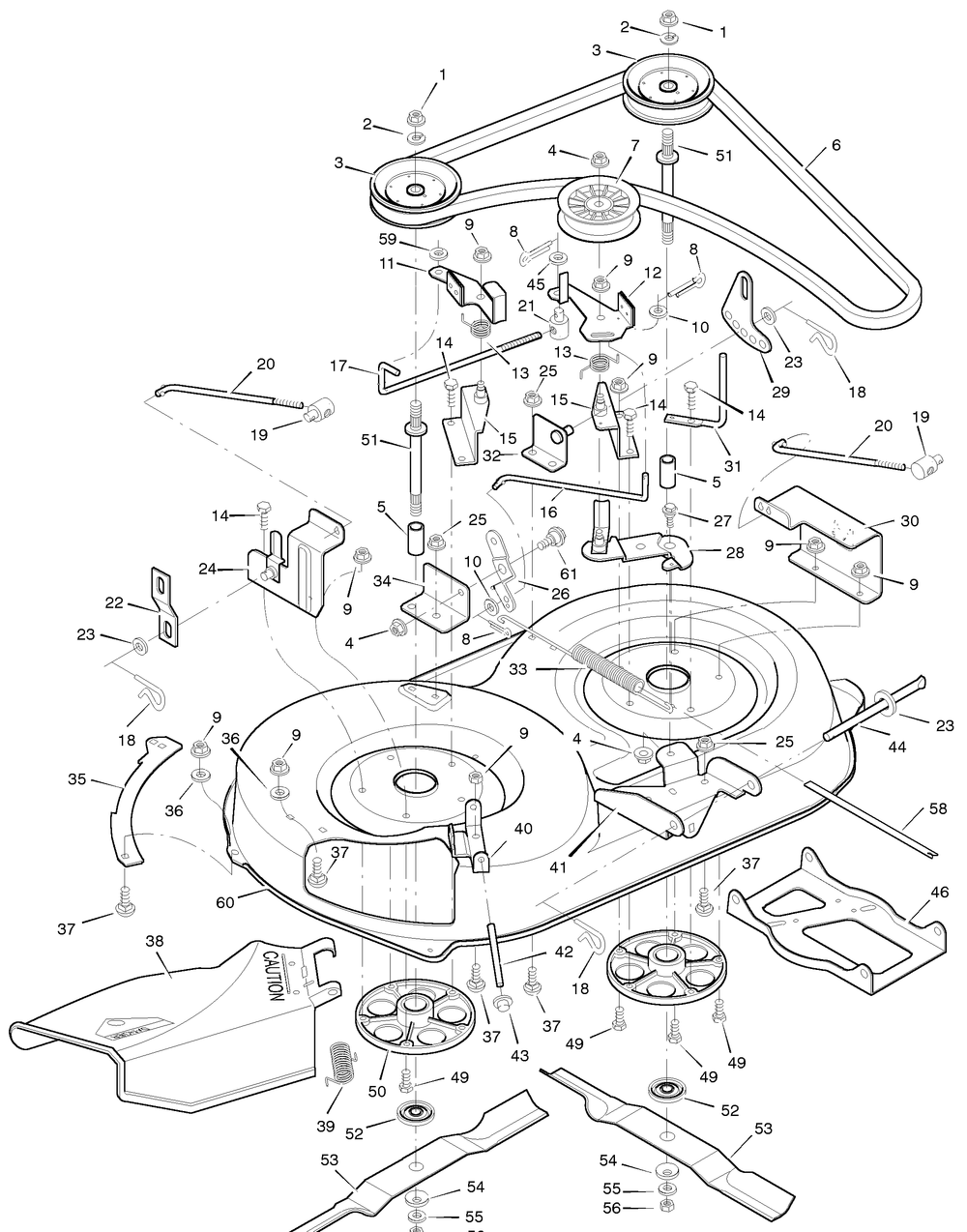Mower Housing Diagram and Parts List for 38633X92A 1996 Briggs and Stratton Lawn Tractor
